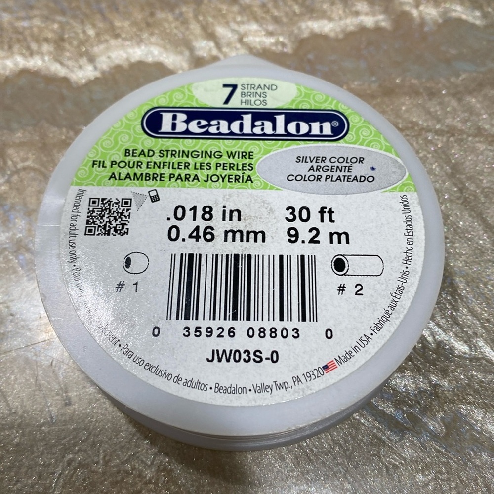Beadalon 7 Bead Stringing Wire Silver 0.018 in / 0.46 mm, 30 ft / 9.2 m